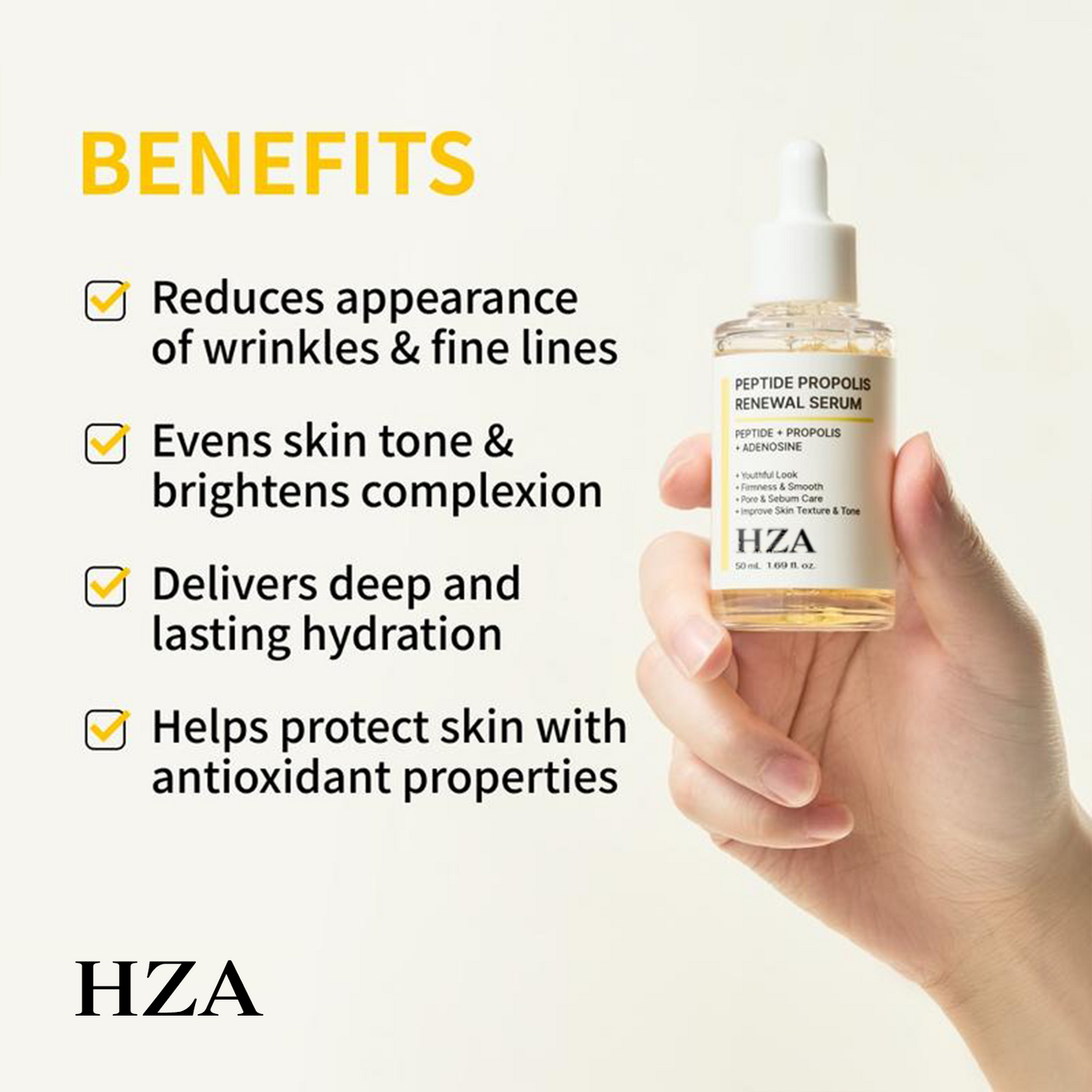 HZA Peptide Propolis Renewal Serum Wrinkles Fine Lines Aging Skin Daily Radiant