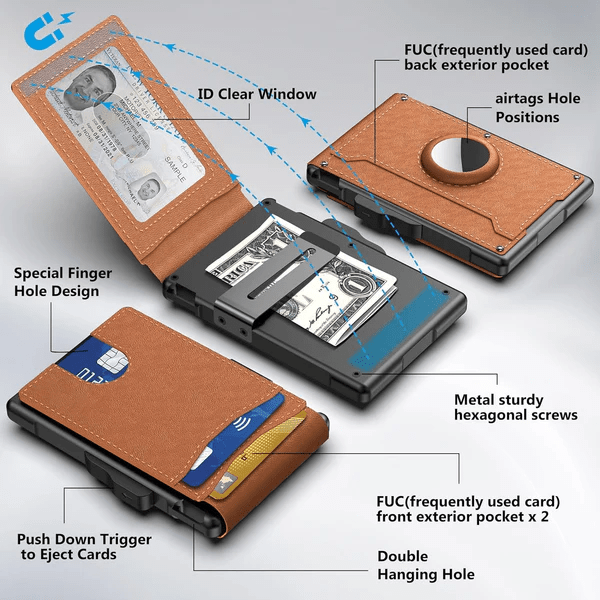 Men's Business Wallet Credit Card Holder Pop Up Smart RFID Blocking Slim Leather