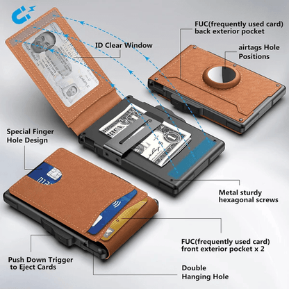 Men's Business Wallet Credit Card Holder Pop Up Smart RFID Blocking Slim Leather